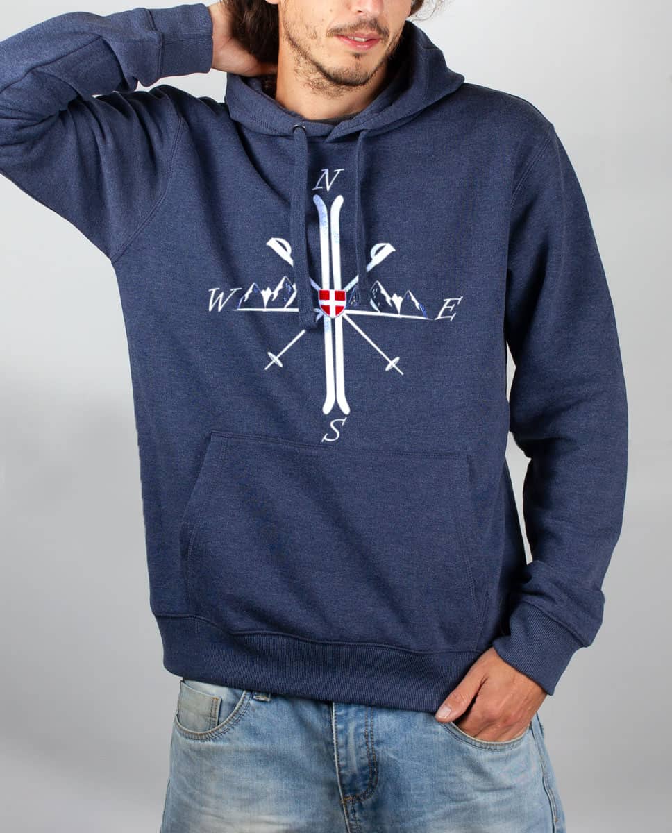 PROMO SWEAT HOMME : MONTAGNE SKI BOUSSOLE-BLEU JEAN-M