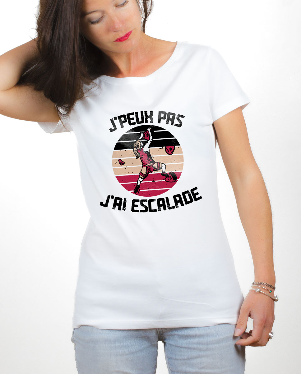 PROMO T-SHIRT FEMME : J’PEUX PAS J’AI ESCALADE-BLANC-S